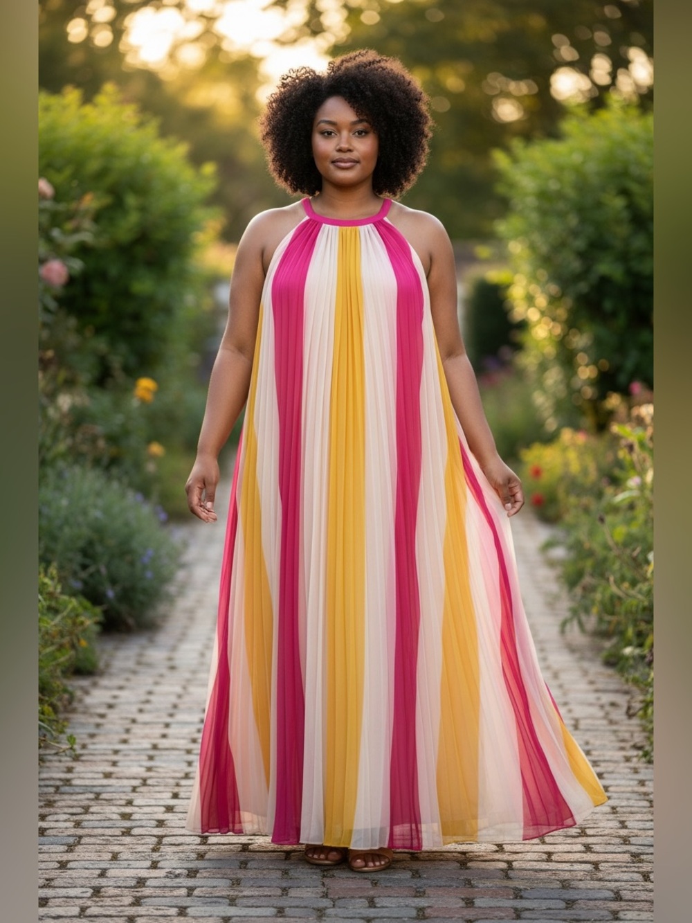 New York & Company Pink Multicolor Pleated Maxi Dress